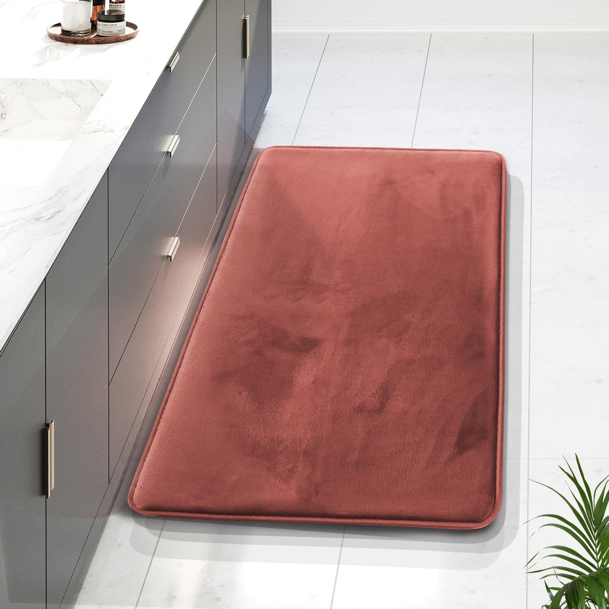 Clara Clark 3 Piece Bathroom Rugs Bath Mat Set, Velvet Memory Foam Bath Mats for Bathroom - Non-Slip, PVC Backing Bath Rugs, Washable - Dries Quickly, Grey