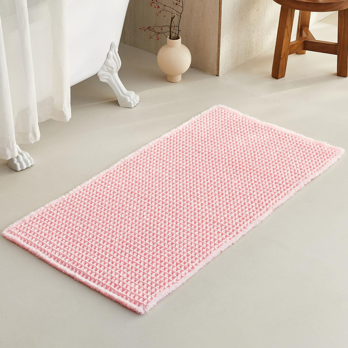 TYUU Waffle Bath Mat, Boho Bathroom Rugs Non Slip Washable, 30x20 Khaki