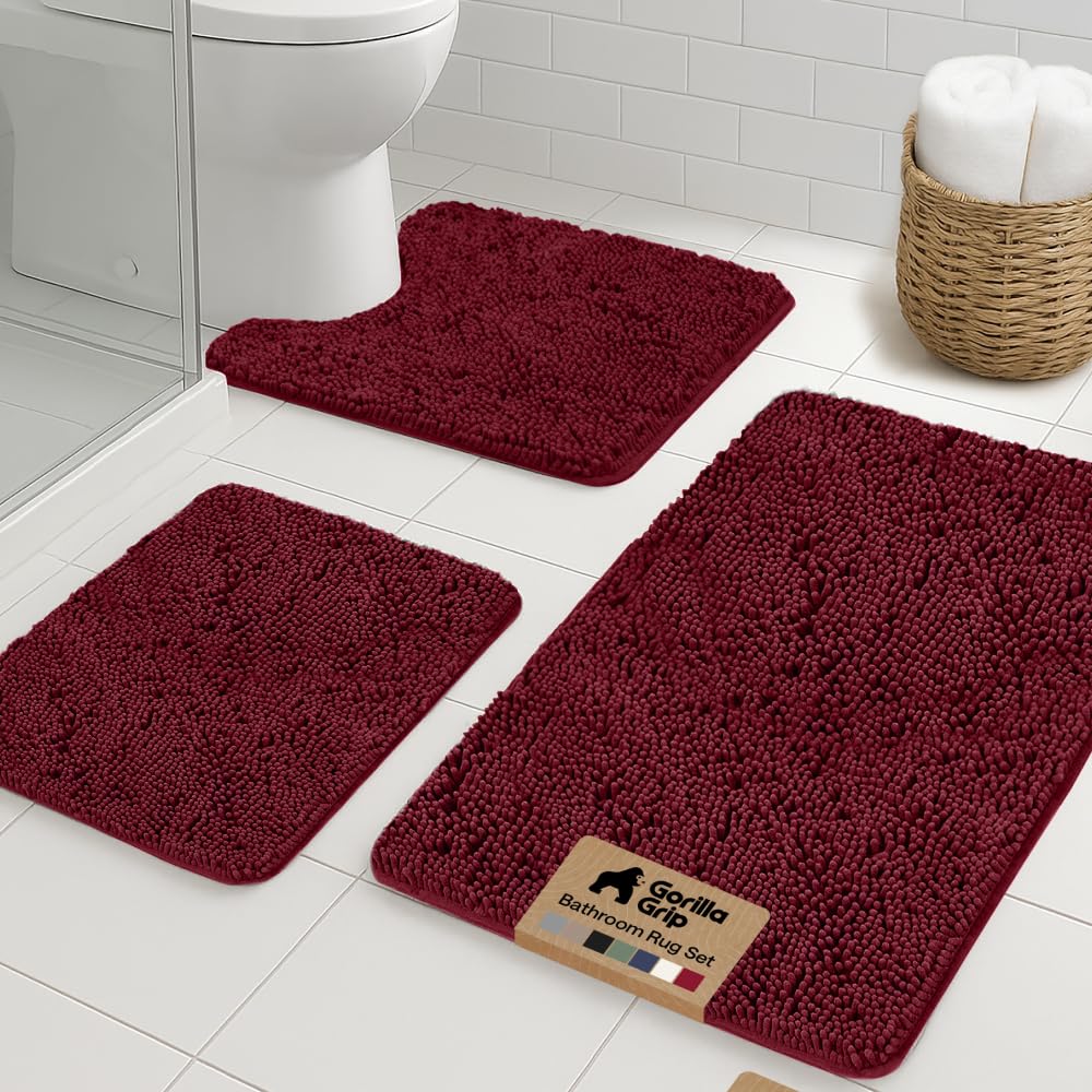 GORILLA GRIP Bathroom Area Rug Sets 2 Piece, Soft Chenille, 30x20 Grey