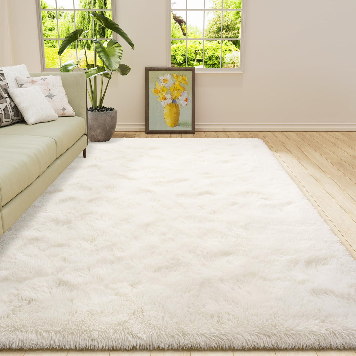 Amearea Shag Fluffy Small Rug, 2x4 Throw Rugs for Bedroom Girls, Black