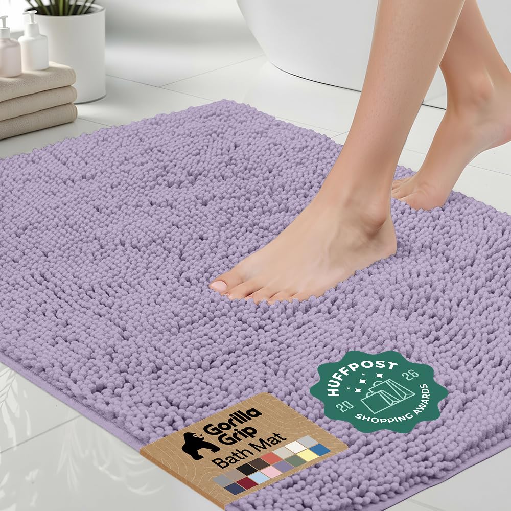 GORILLA GRIP Bath Rug Mat for Bathroom, Absorbent Chenille, 24x17 Gray