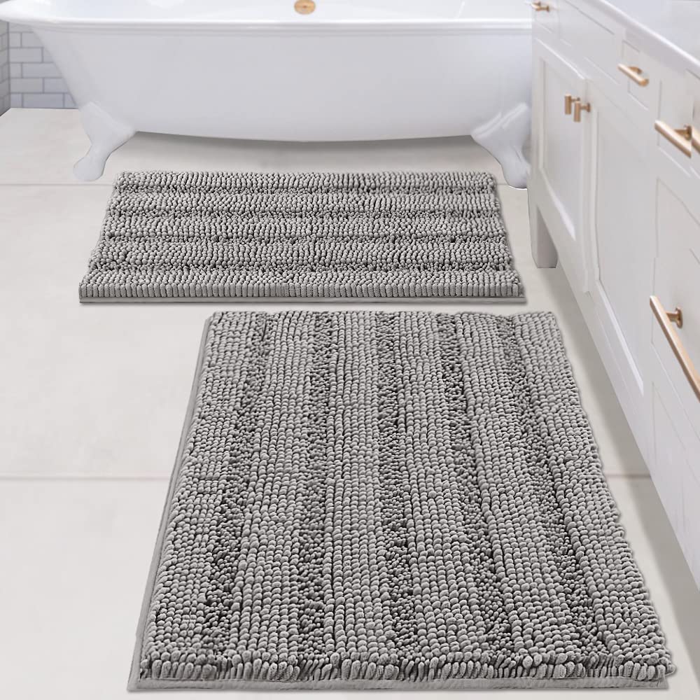 H.VERSAILTEX Bathroom Rugs Bath Rug Set 2 Piece Bathroom Contour Rug Toilet Mat Sets Non Slip Contour Bath Rug Ultra Thick Water Absorbent Striped Bath Mats Washable(47" x 17" Plus 20" x 20" U, Cream)