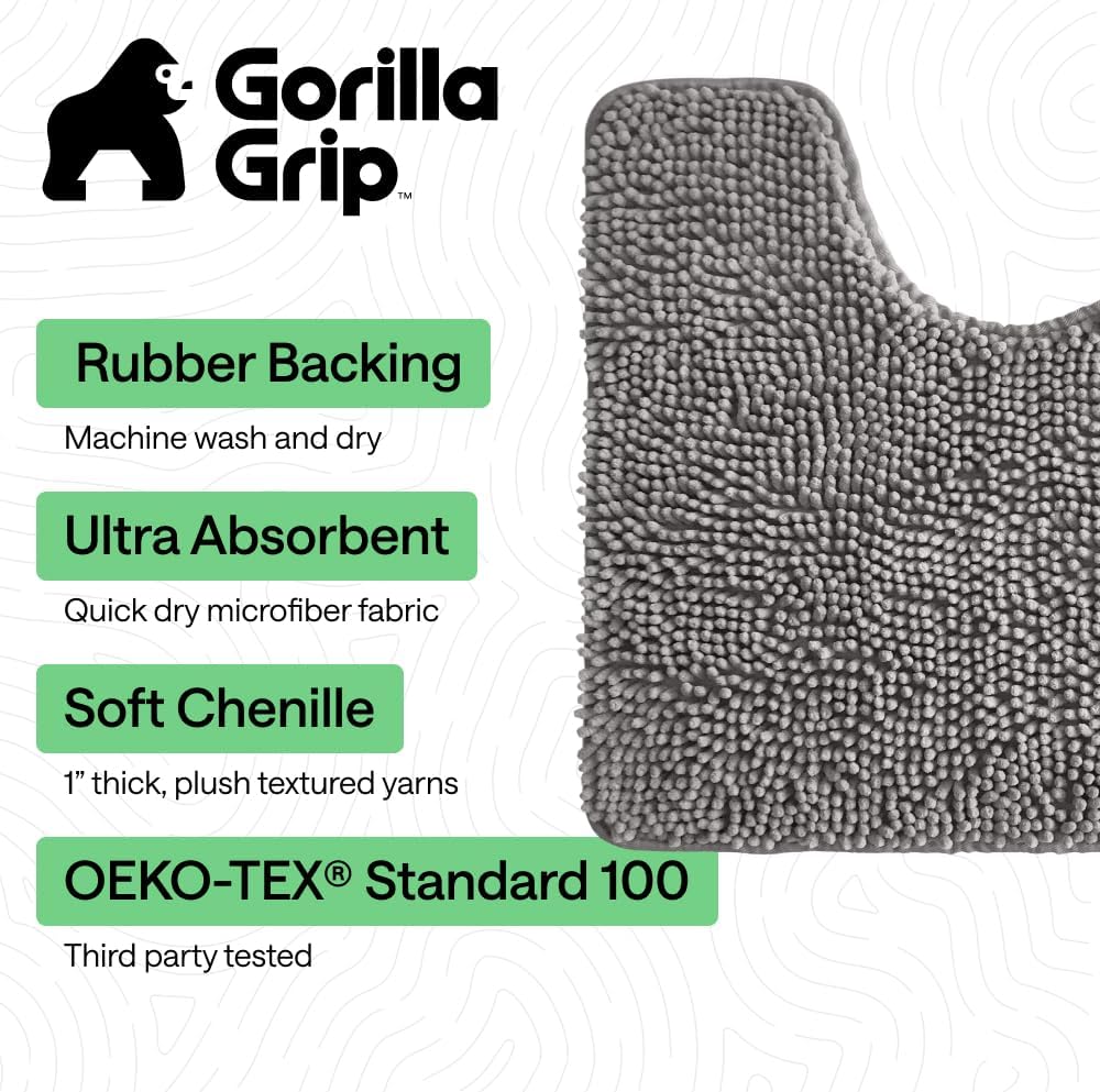 GORILLA GRIP Bathroom Area Rug Sets 2 Piece, Soft Chenille, 30x20 Grey