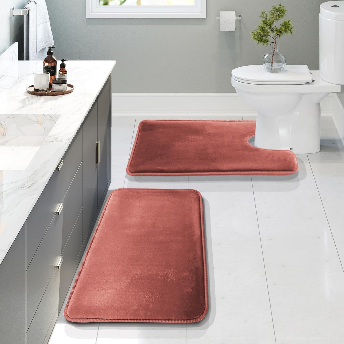 Clara Clark 3 Piece Bathroom Rugs Bath Mat Set, Velvet Memory Foam Bath Mats for Bathroom - Non-Slip, PVC Backing Bath Rugs, Washable - Dries Quickly, Grey