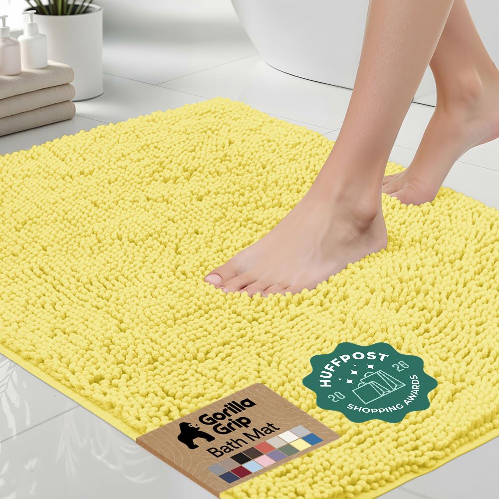 GORILLA GRIP Bath Rug Mat for Bathroom, Absorbent Chenille, 24x17 Gray