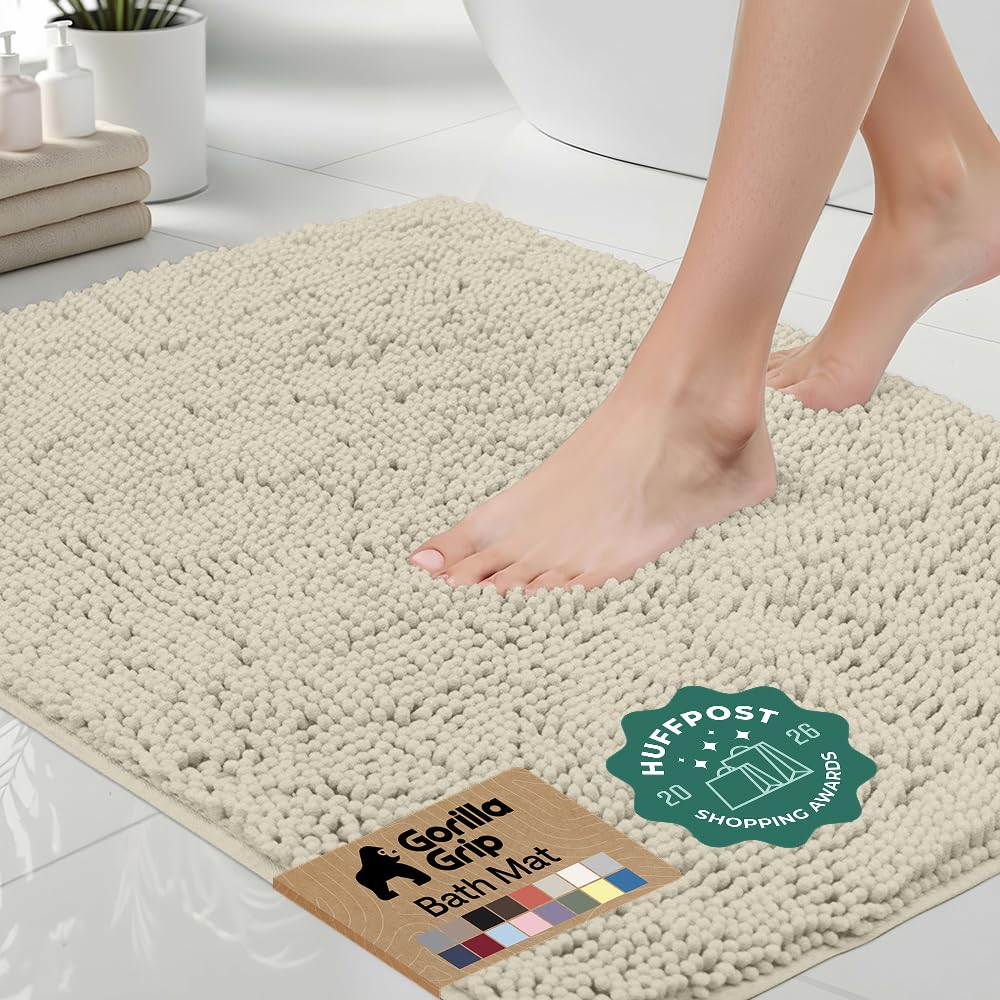 GORILLA GRIP Bath Rug Mat for Bathroom, Absorbent Chenille, 24x17 Gray