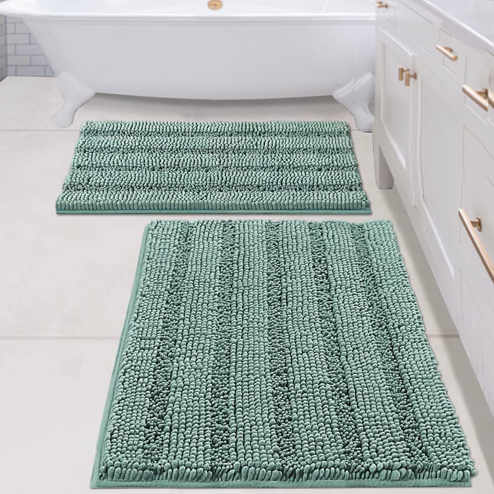 H.VERSAILTEX Bathroom Rugs Bath Rug Set 2 Piece Bathroom Contour Rug Toilet Mat Sets Non Slip Contour Bath Rug Ultra Thick Water Absorbent Striped Bath Mats Washable(47" x 17" Plus 20" x 20" U, Cream)