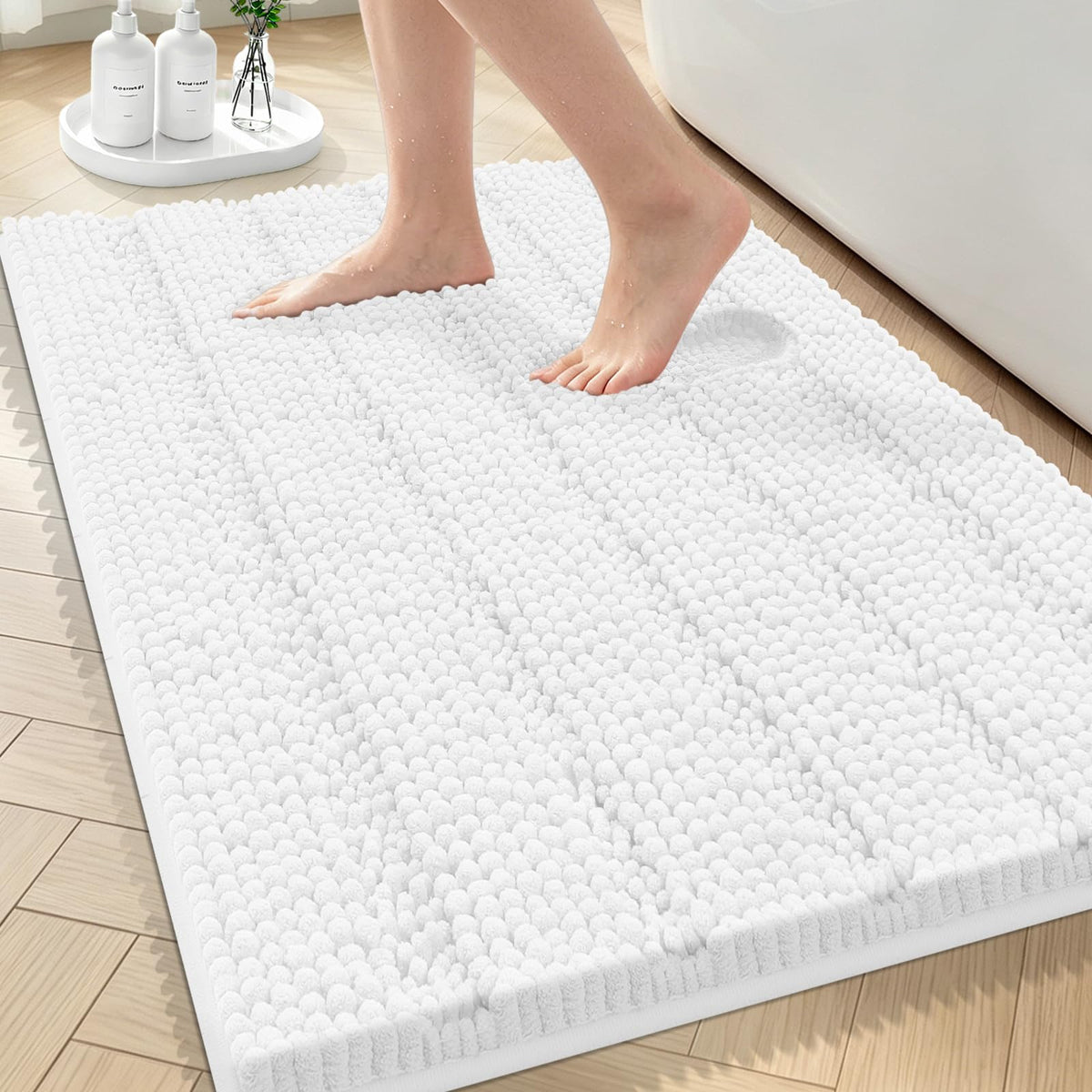 Bcoimo Small Bath Rug Mat,24x17 Chenille Non Slip Gray Bathroom Shower Mat