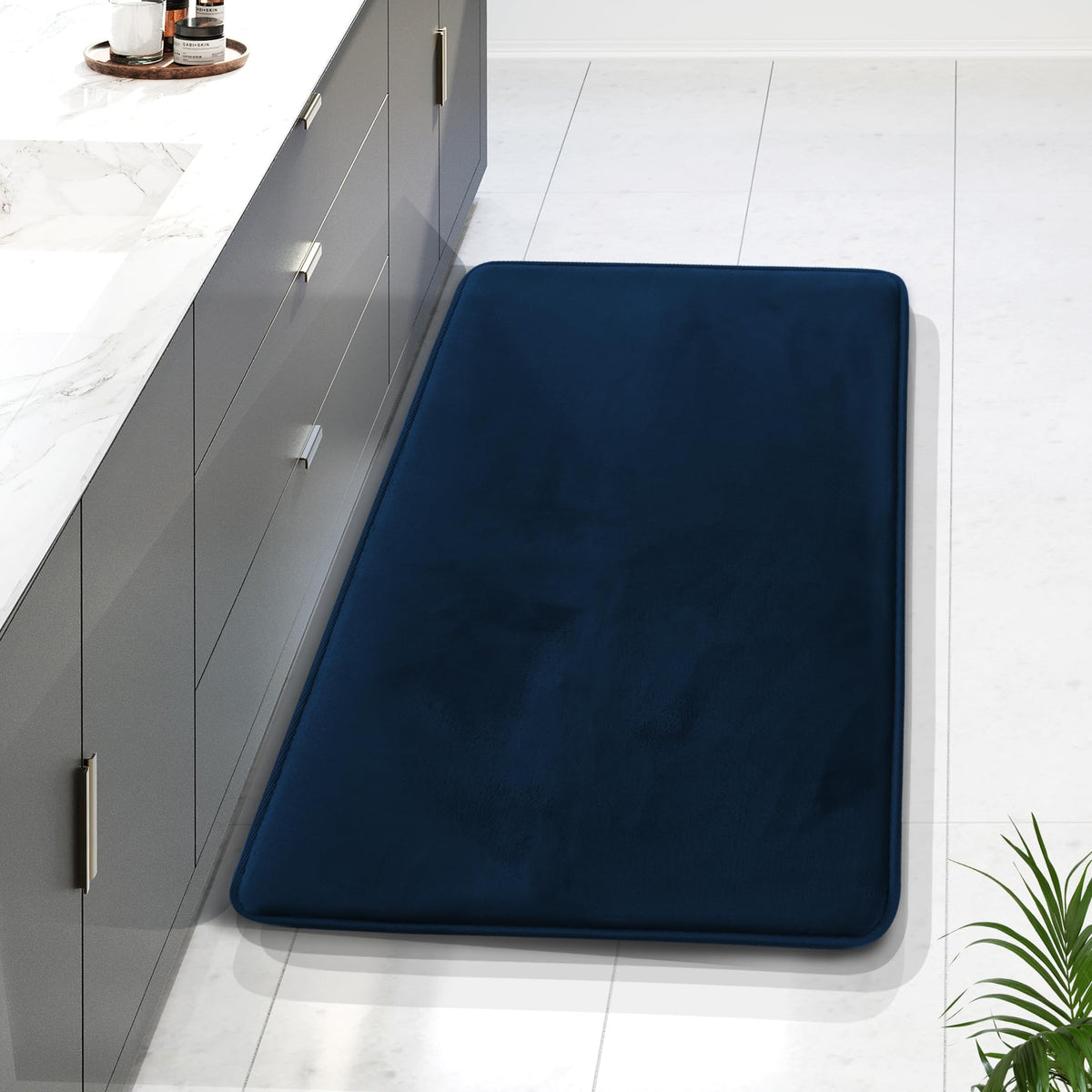 Clara Clark 3 Piece Bathroom Rugs Bath Mat Set, Velvet Memory Foam Bath Mats for Bathroom - Non-Slip, PVC Backing Bath Rugs, Washable - Dries Quickly, Grey
