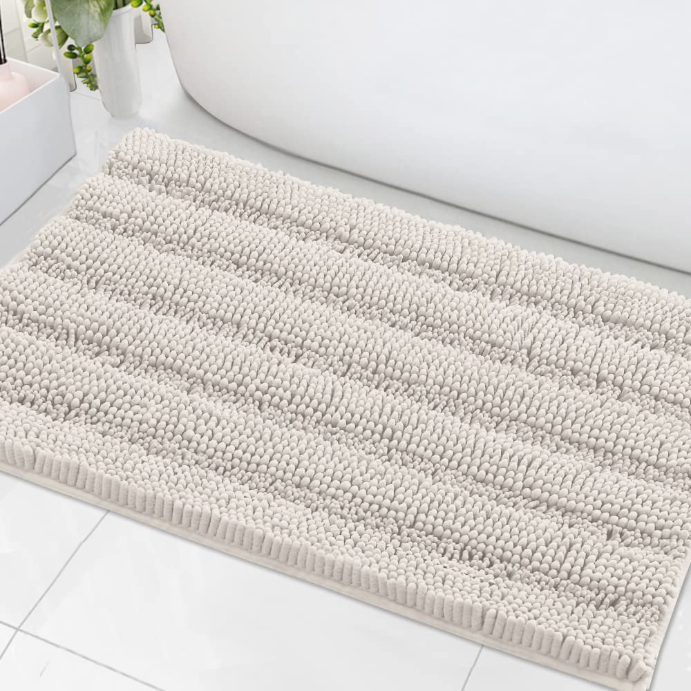H.VERSAILTEX Bathroom Rugs Bath Rug Set 2 Piece Bathroom Contour Rug Toilet Mat Sets Non Slip Contour Bath Rug Ultra Thick Water Absorbent Striped Bath Mats Washable(47" x 17" Plus 20" x 20" U, Cream)