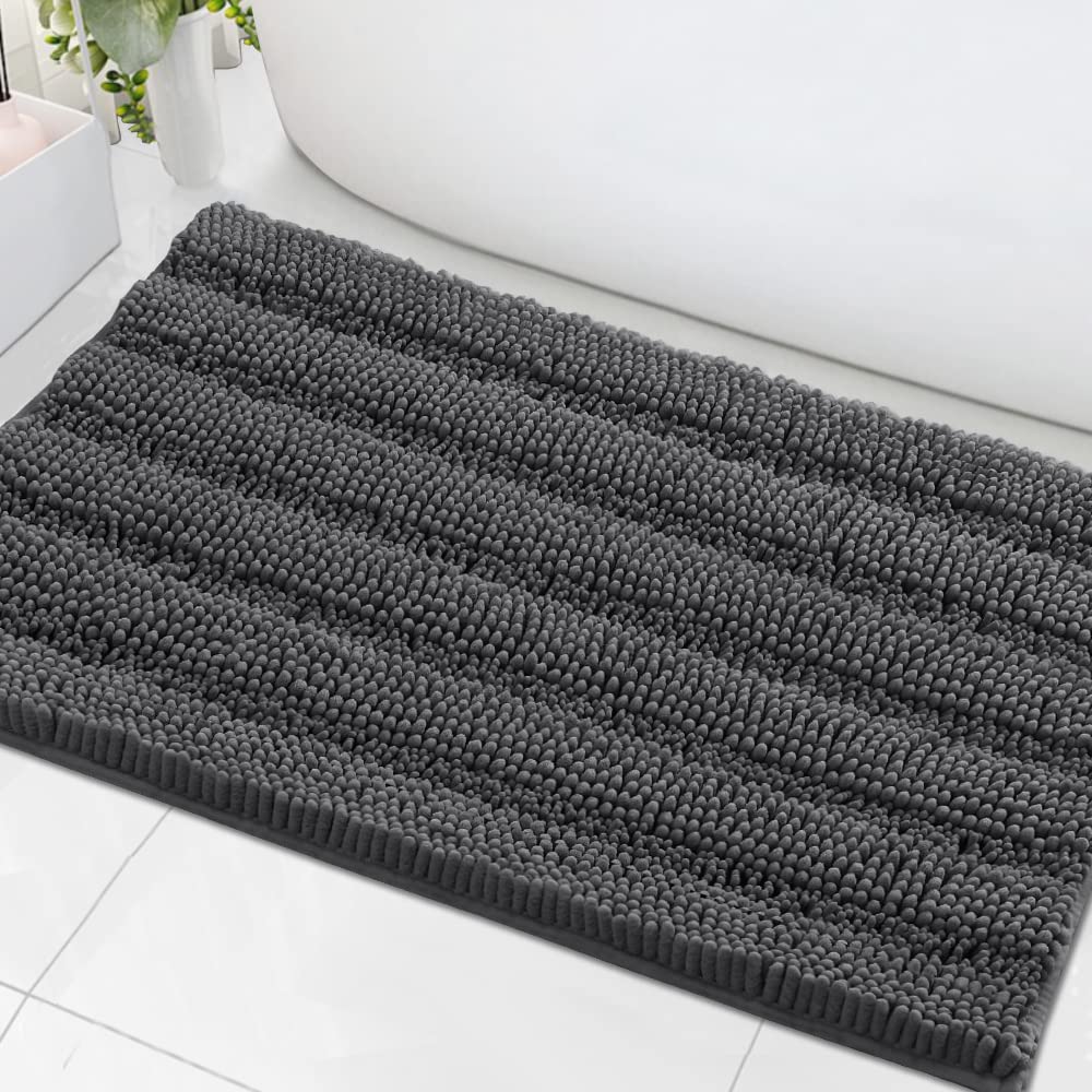 H.VERSAILTEX Bathroom Rugs Bath Rug Set 2 Piece Bathroom Contour Rug Toilet Mat Sets Non Slip Contour Bath Rug Ultra Thick Water Absorbent Striped Bath Mats Washable(47" x 17" Plus 20" x 20" U, Cream)