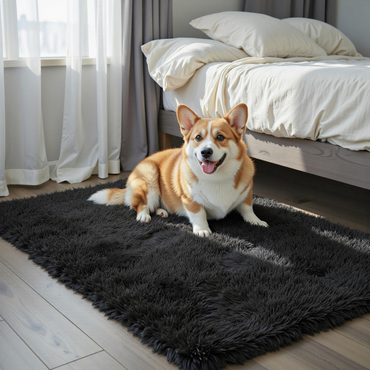 Small Shag Area Rug for Bedroom, 2x3 Cream Soft Plush Carpet