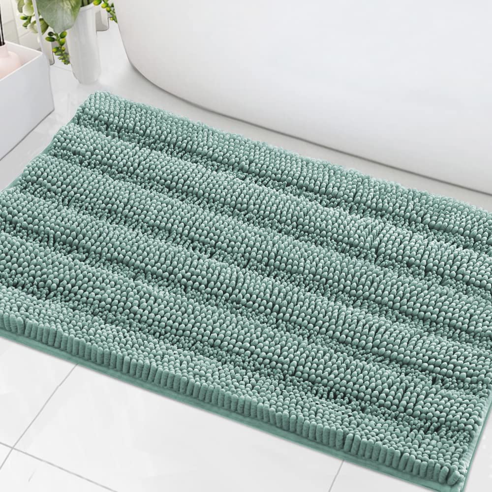 H.VERSAILTEX Bathroom Rugs Bath Rug Set 2 Piece Bathroom Contour Rug Toilet Mat Sets Non Slip Contour Bath Rug Ultra Thick Water Absorbent Striped Bath Mats Washable(47" x 17" Plus 20" x 20" U, Cream)