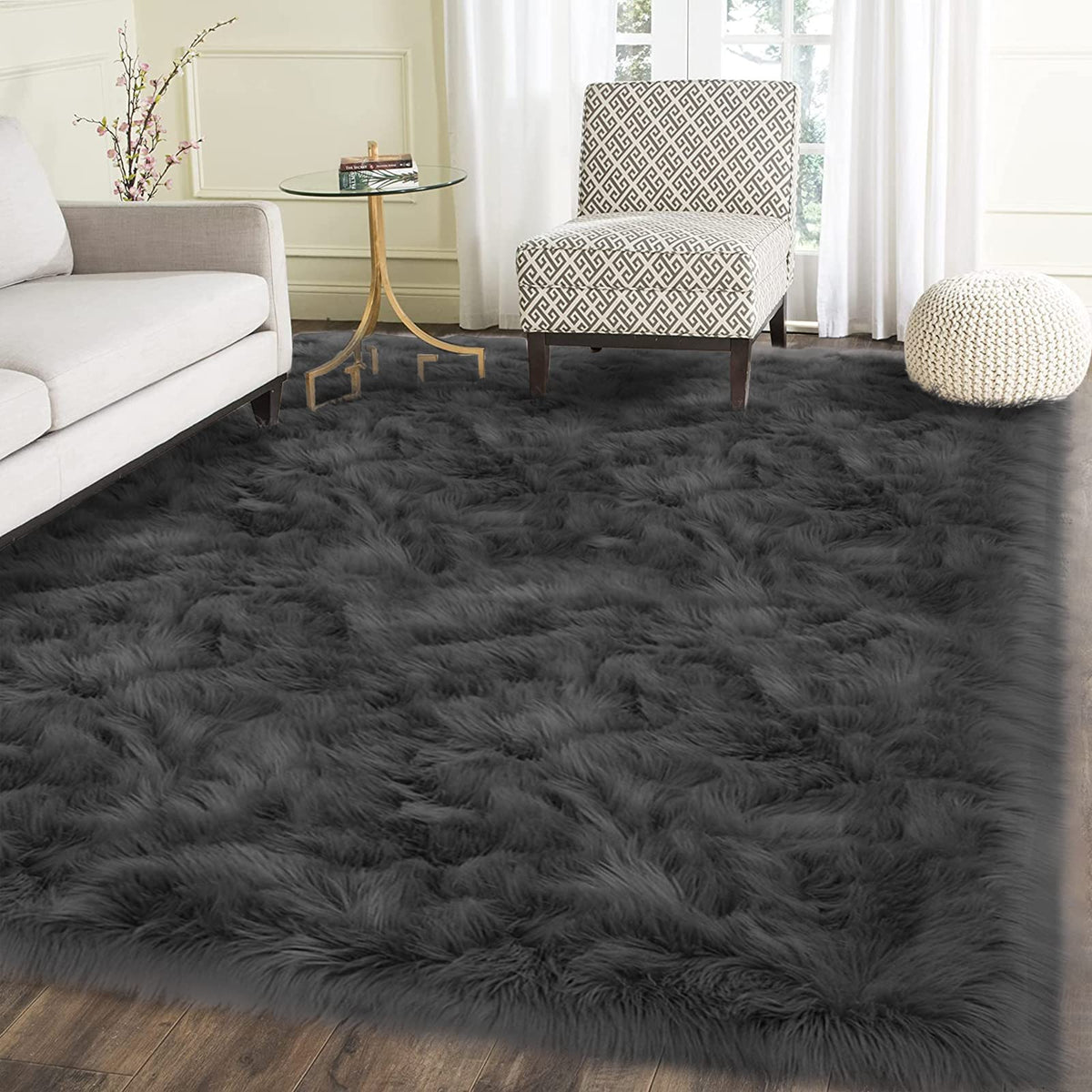 Latepis White Sheepskin Rug 2x3 Faux Fur Sheepskin Rug for Living Room Fluffy Washable Rugs for Bedroom Luxury Room Decor Furry Rugs Rectangle