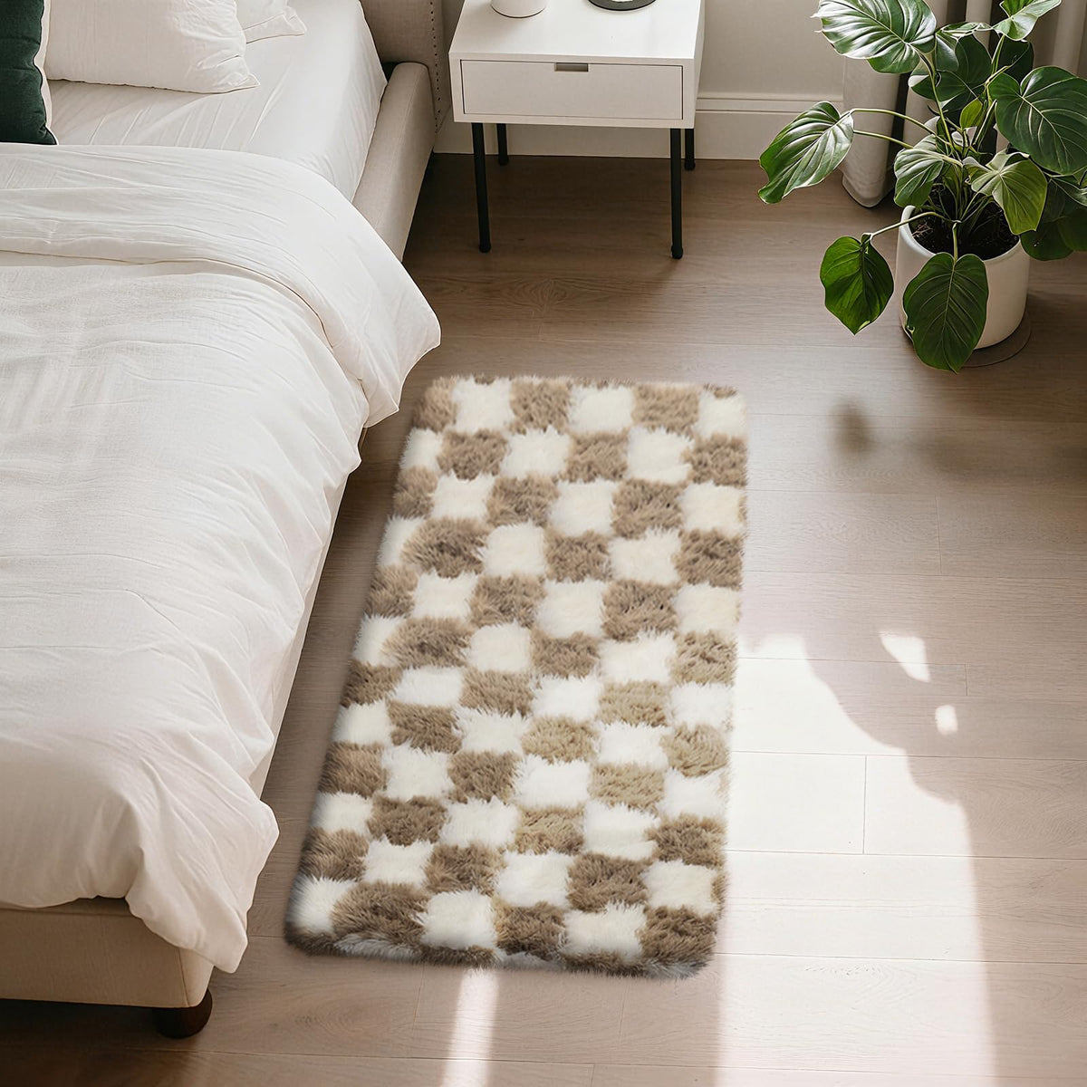 Beige 2x4 Area Rugs for Bedroom, Fluffy Shag Rug Small Rug Bedside Carpet