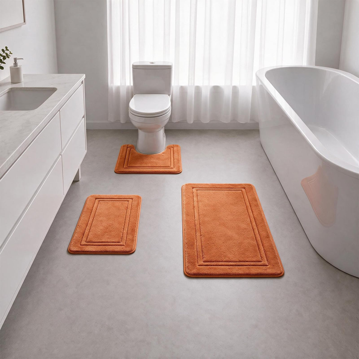 Bathroom Rugs Set 3 Piece, Bordered Memory Foam With Toilet Mats Dark Gray