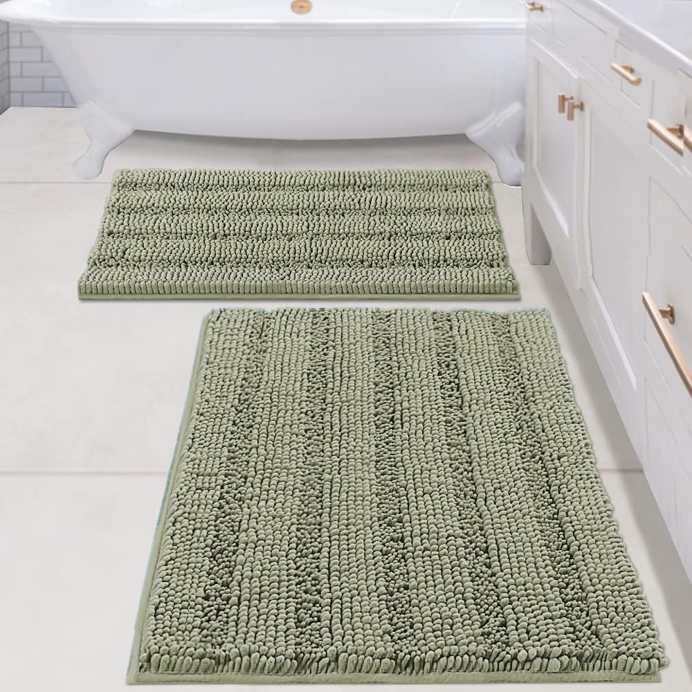 H.VERSAILTEX Bathroom Rugs Bath Rug Set 2 Piece Bathroom Contour Rug Toilet Mat Sets Non Slip Contour Bath Rug Ultra Thick Water Absorbent Striped Bath Mats Washable(47" x 17" Plus 20" x 20" U, Cream)
