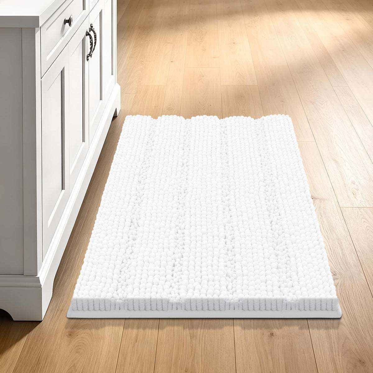 Bcoimo Small Bath Rug Mat,24x17 Chenille Non Slip Gray Bathroom Shower Mat