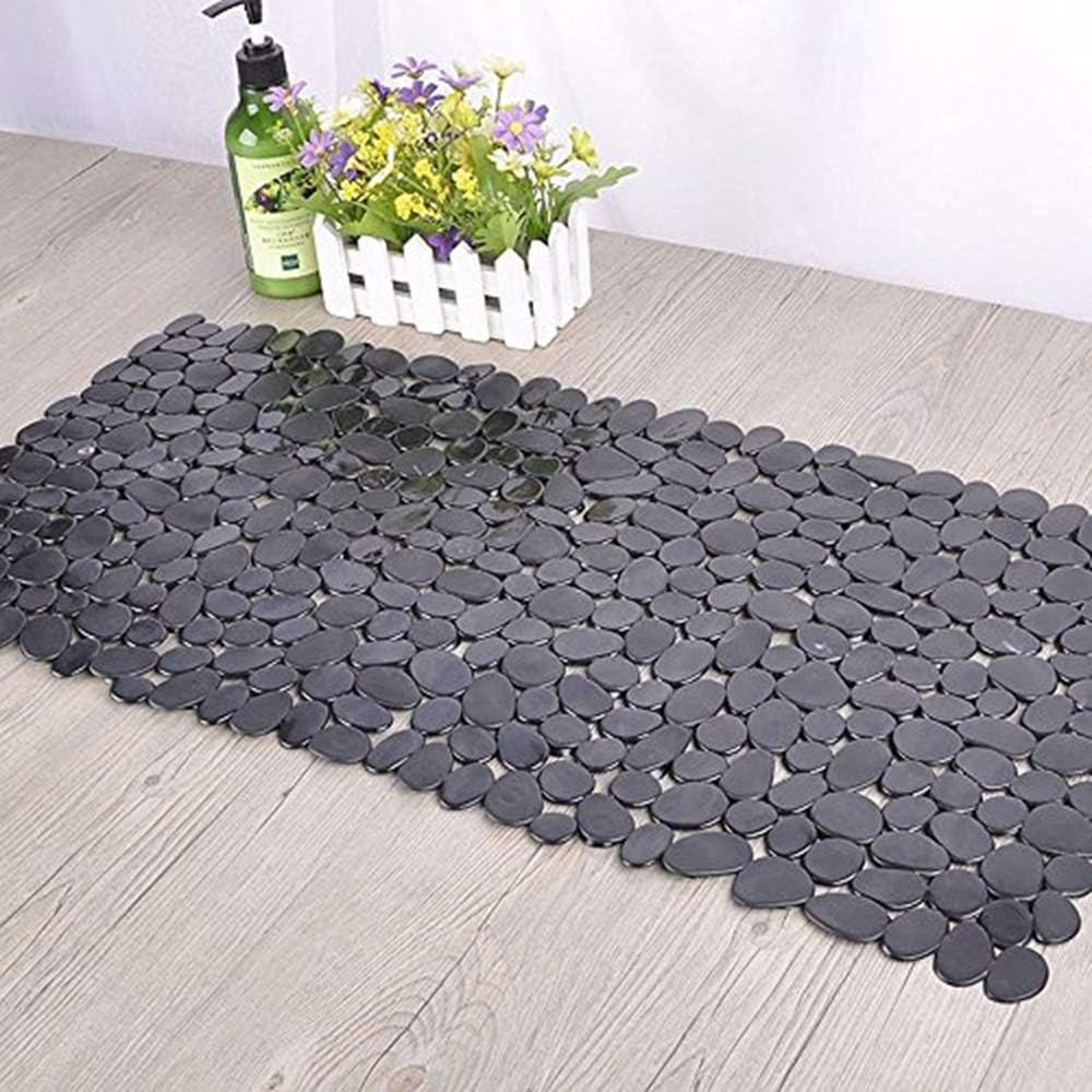 Pebble Bathtub Mat Non Slip 35" X 16" with Suction Cups,Black