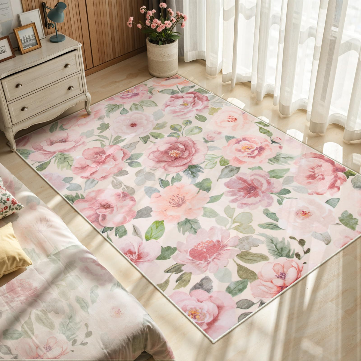 Lahome Floral Pink Bathroom Rug Runners for Hallways Non Slip 2x6