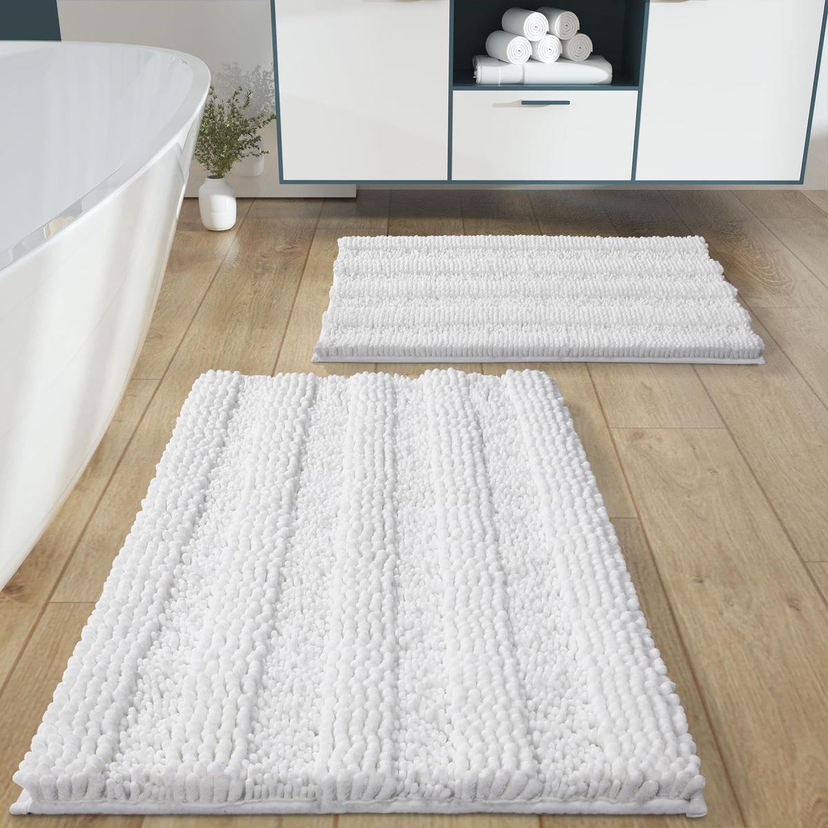 Yimobra Bathroom Rug Set 2 Piece, Absorbent Bath Mat Set, 32x20+24x17, Gray