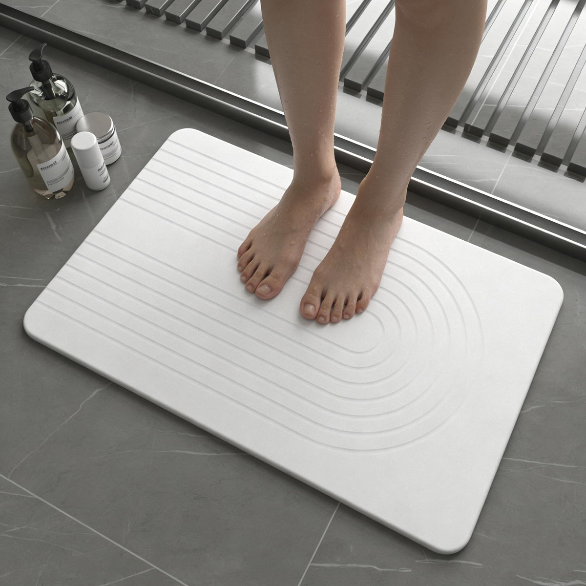 Fast Drying Stone Bath Mats for Bathroom, Non-Slip Diatomaceous Earth Bath Mat, Super Absorbent Bath Mat Stone (23.6''×15.4" White Flow)