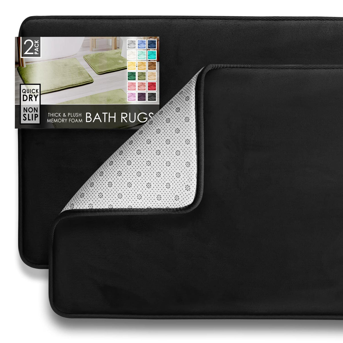 Clara Clark 3 Piece Bathroom Rugs Bath Mat Set, Velvet Memory Foam Bath Mats for Bathroom - Non-Slip, PVC Backing Bath Rugs, Washable - Dries Quickly, Grey