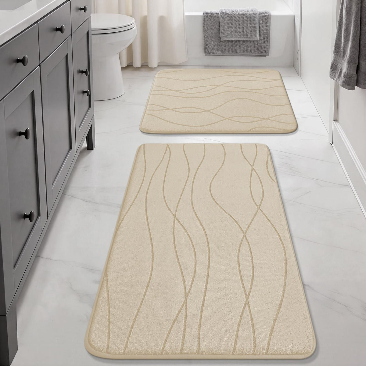 YIHOUSE Bathroom Rugs Set 5 Piece, Memory Foam Bath Mat Dark Grey
