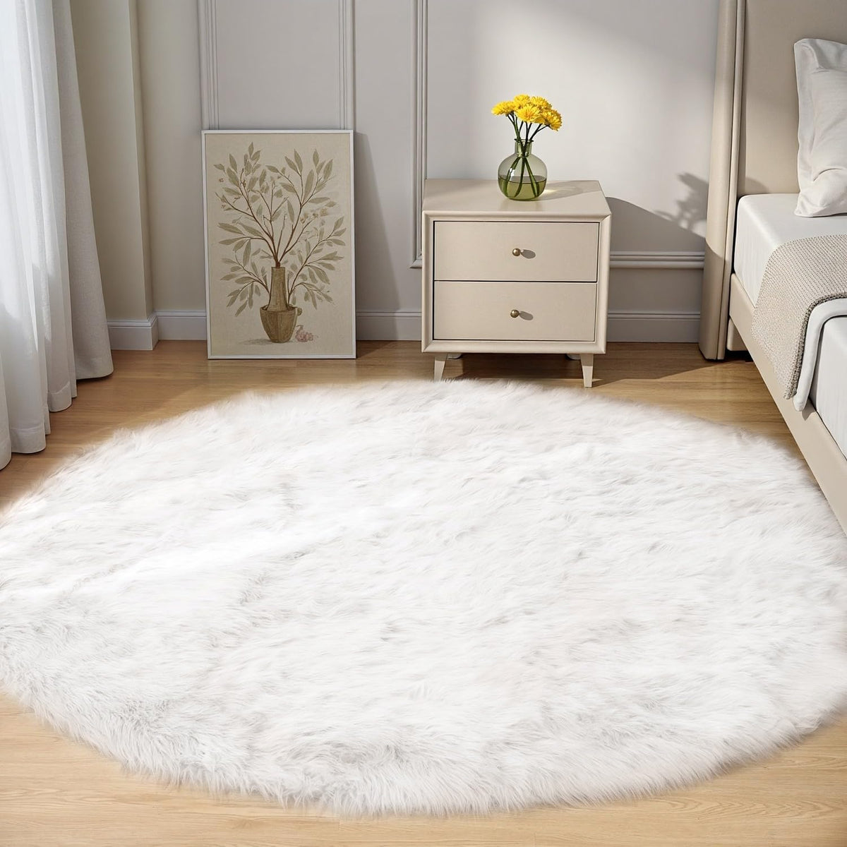 Goolela White Fluffy Faux Fur Rug for Bedroom Faux Sheepskin Rug 2x3 White Fuzzy Furry Bedside Carpet Dining Room Playroom Dorm Small Washable Rectangle