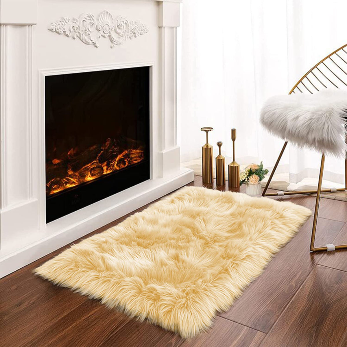 Latepis White Sheepskin Rug 2x3 Faux Fur Sheepskin Rug for Living Room Fluffy Washable Rugs for Bedroom Luxury Room Decor Furry Rugs Rectangle