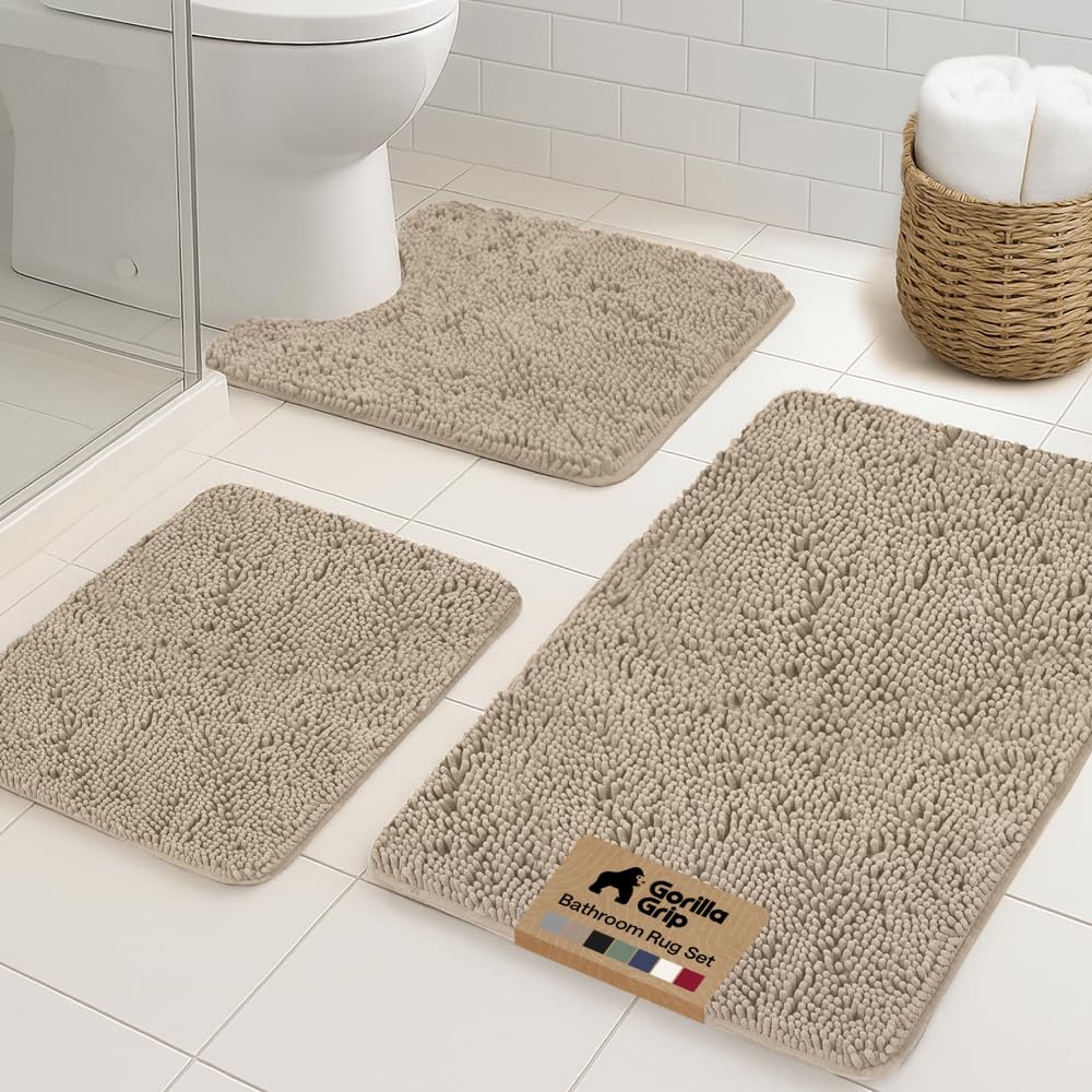 GORILLA GRIP Bathroom Area Rug Sets 2 Piece, Soft Chenille, 30x20 Grey