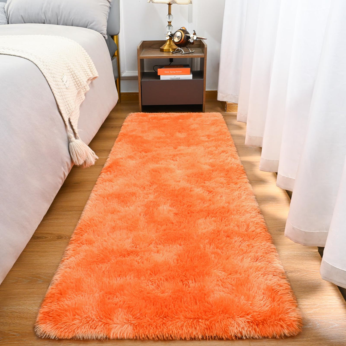 Goideal Fluffy Runner Rug for Bedroom Living Room, 2x6 Olive Green Bedside Rugs, Faux Fur Shag Modern Carpet Ultra Soft Girls Boys Room Home Decor, Solid