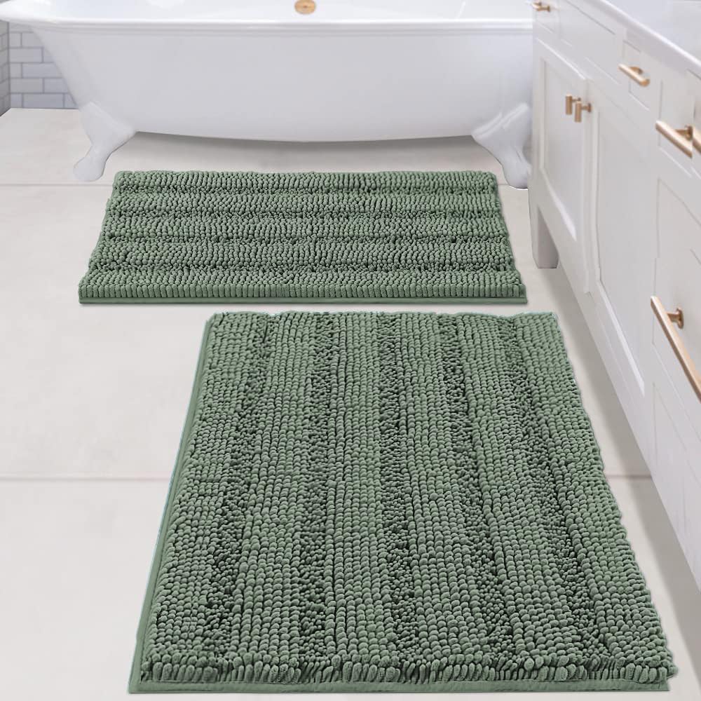 H.VERSAILTEX Bathroom Rugs Bath Rug Set 2 Piece Bathroom Contour Rug Toilet Mat Sets Non Slip Contour Bath Rug Ultra Thick Water Absorbent Striped Bath Mats Washable(47" x 17" Plus 20" x 20" U, Cream)