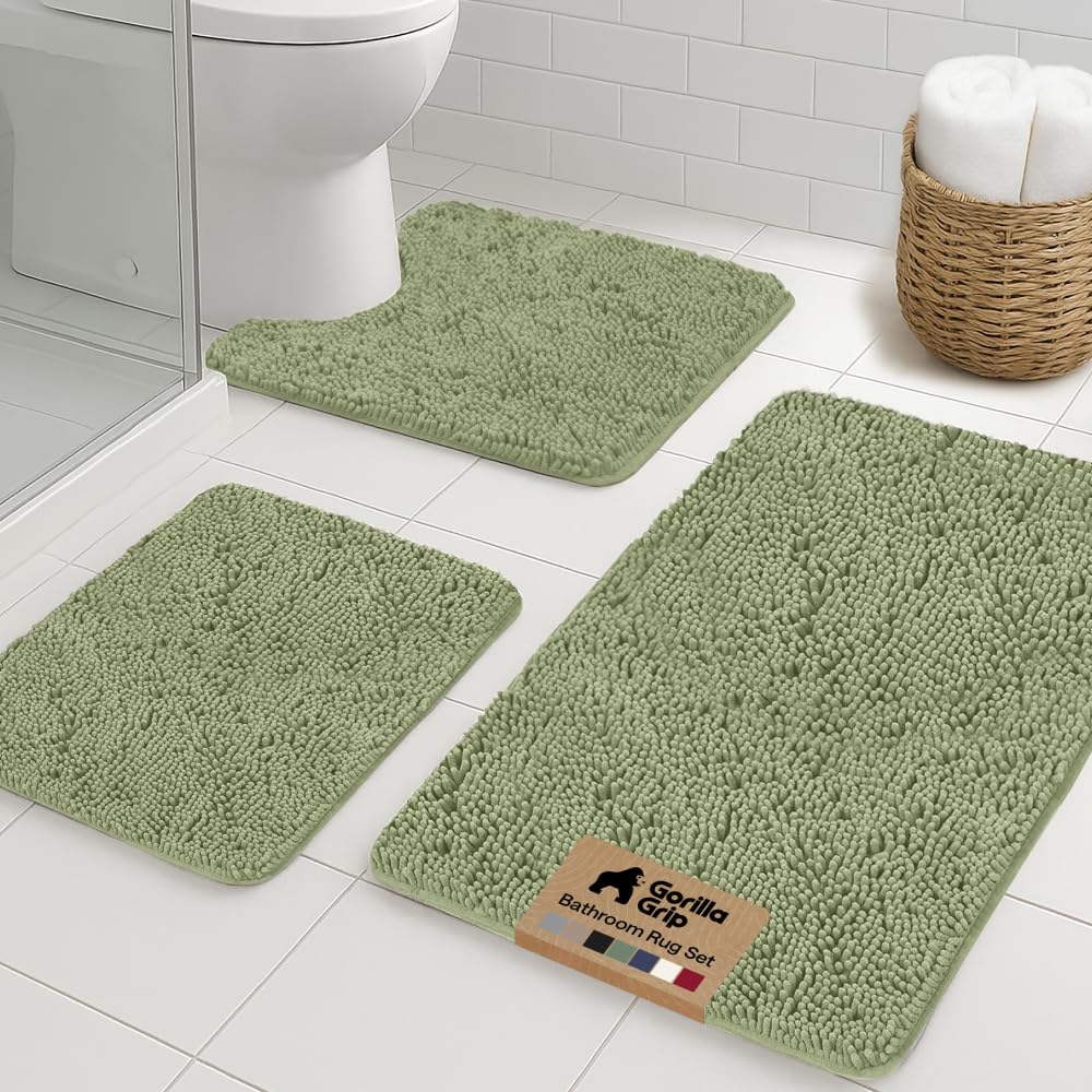 GORILLA GRIP Bathroom Area Rug Sets 2 Piece, Soft Chenille, 30x20 Grey
