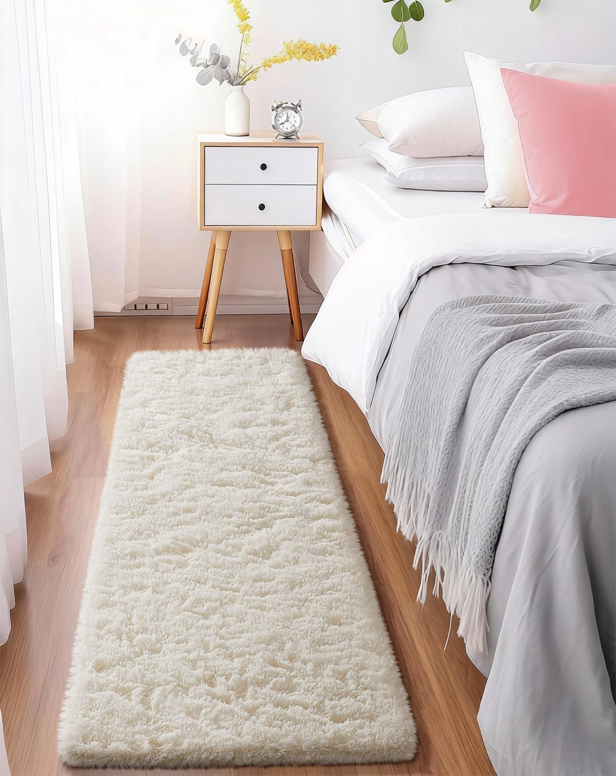 Ophanie 2x6 Washable Runner Rug for Hallway,Non-Slip Fluffy Soft Bedside Rugs, Bedroom Living Room Grey Shaggy Gray Carpet for Kids Girls Boys Dorm Nursery Home Decor Aesthetic