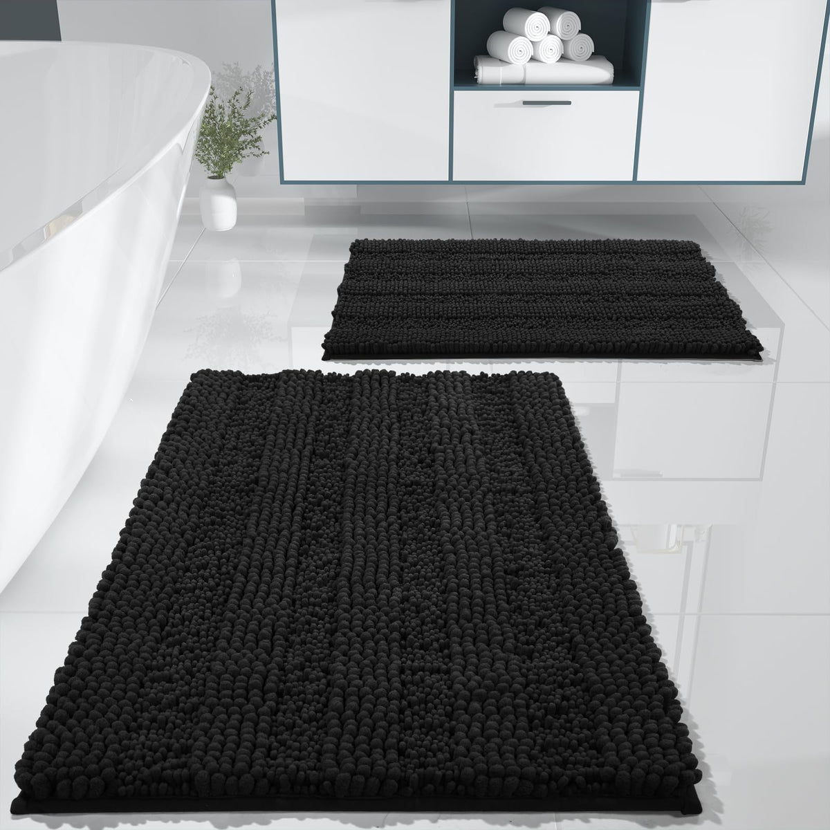 Yimobra Bathroom Rug Set 2 Piece, Absorbent Bath Mat Set, 32x20+24x17, Gray