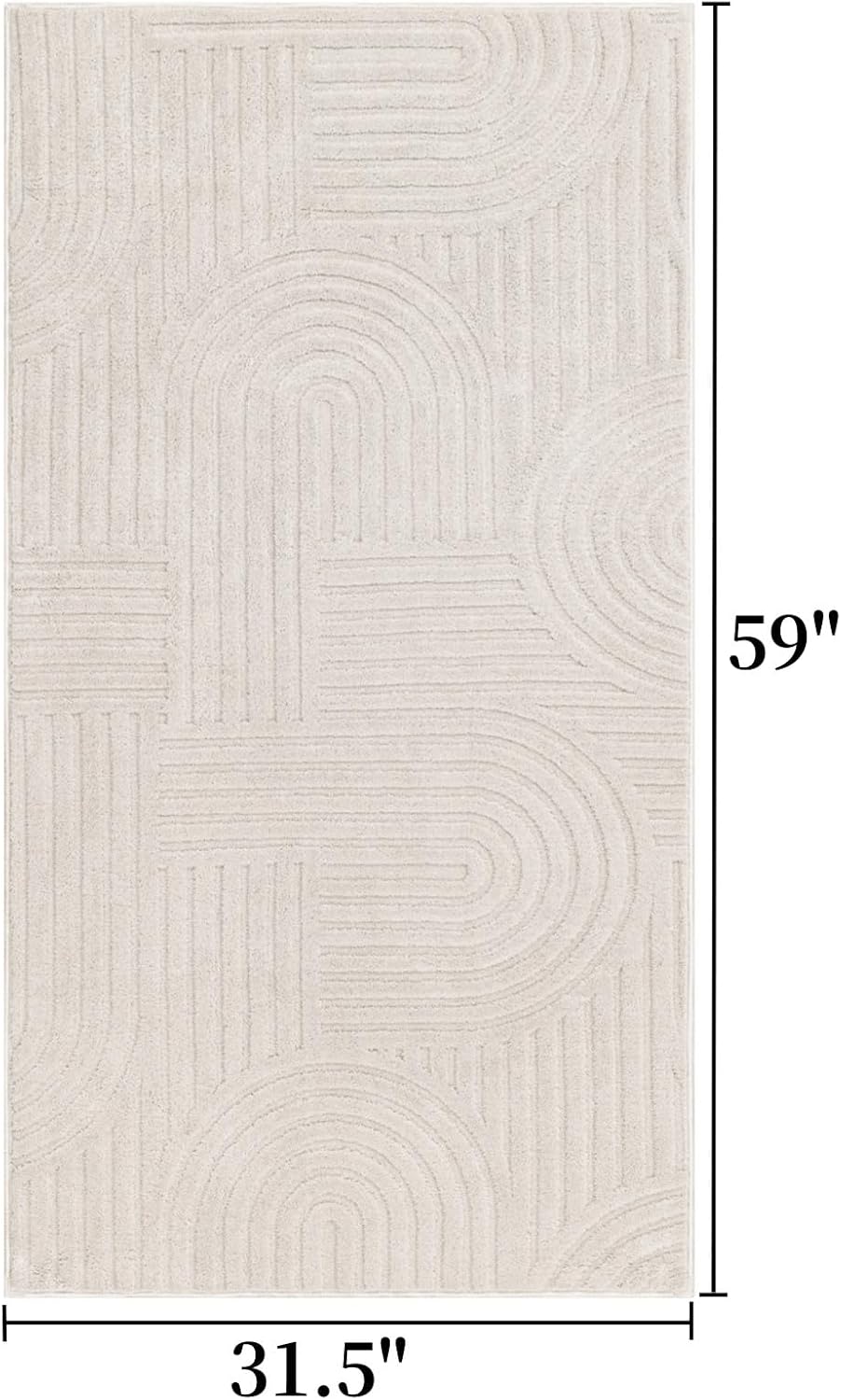 SHACOS Soft Fluffy Arch Pattern Area Rug 2'7"x5' Non Slip Washable Minimalist Modern High-Low Geometric Carpet for Living Room Kitchen Bedroom Bathroom, Beige