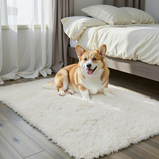 Small Shag Area Rug for Bedroom, 2x3 Cream Soft Plush Carpet