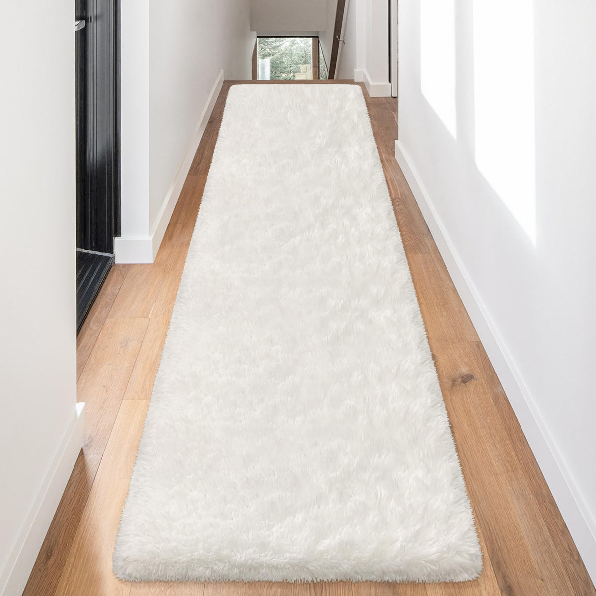 Soft Fluffy Beige Runner Rug for Bedroom, Bedside Long Rug Runner