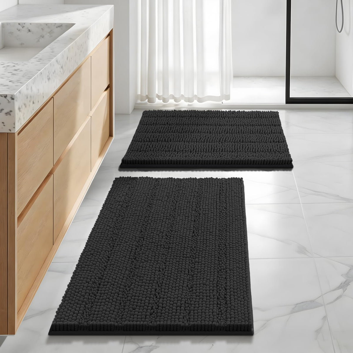 Bcoimo Small Bath Rug Mat,24x17 Chenille Non Slip Gray Bathroom Shower Mat