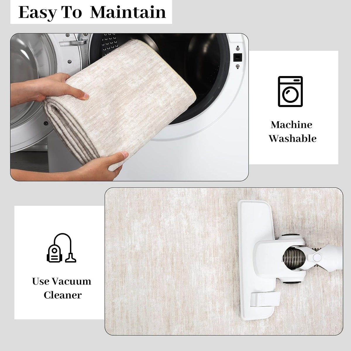 RUGSREAL Small Area Rug 2x3 Entryway Mat with Rubber Backing Stain Resistant Throw Carpet Modern Solid Color Bath Mat Contempowary Washable Rug for Living Room Bedroom Dining Room Kitchen, Beige 2x3