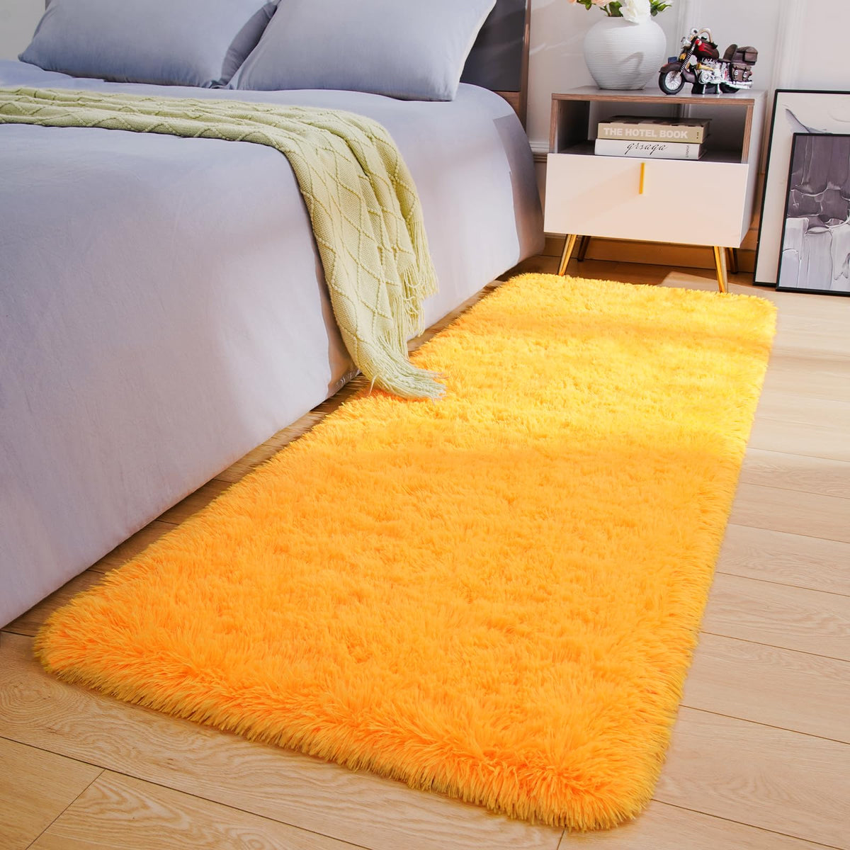 Amearea Shag Fluffy Small Rug, 2x4 Throw Rugs for Bedroom Girls, Black