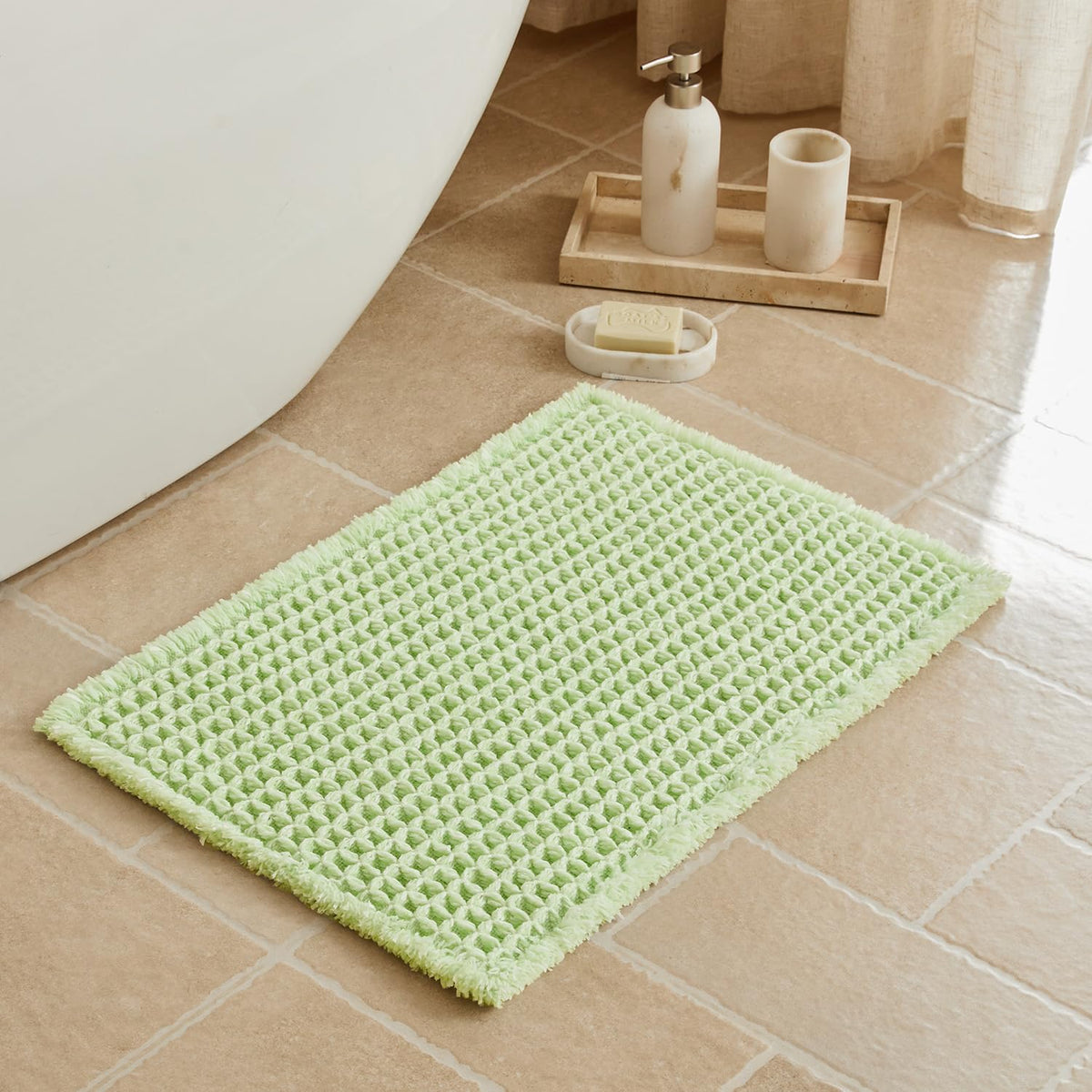 Triohero Waffle Bath Mat, Small Boho Bathroom Rugs Non Slip, 16x24 Khaki