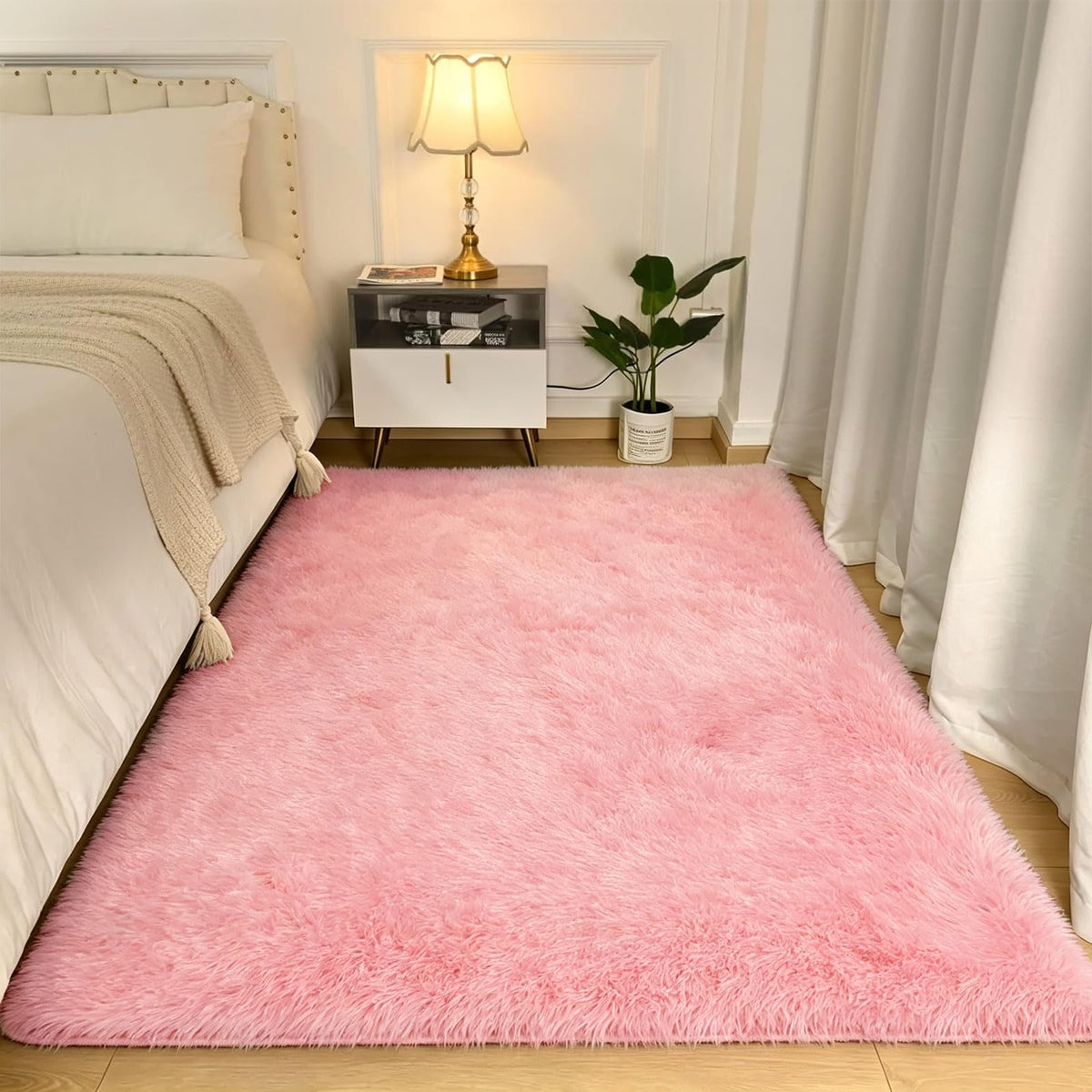 2x6 Dark Grey Fluffy Runner Rug for Hallway and Bedroom, Washable Soft Shaggy Carpet, Non-Slip Thick Shag Rug for Bedside and Living Room, Kids' and Girls' Nursery, Aesthetic Home Decor