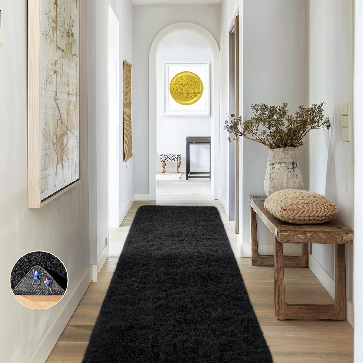 Ophanie 2x6 Washable Runner Rug for Hallway,Non-Slip Fluffy Soft Bedside Rugs, Bedroom Living Room Grey Shaggy Gray Carpet for Kids Girls Boys Dorm Nursery Home Decor Aesthetic
