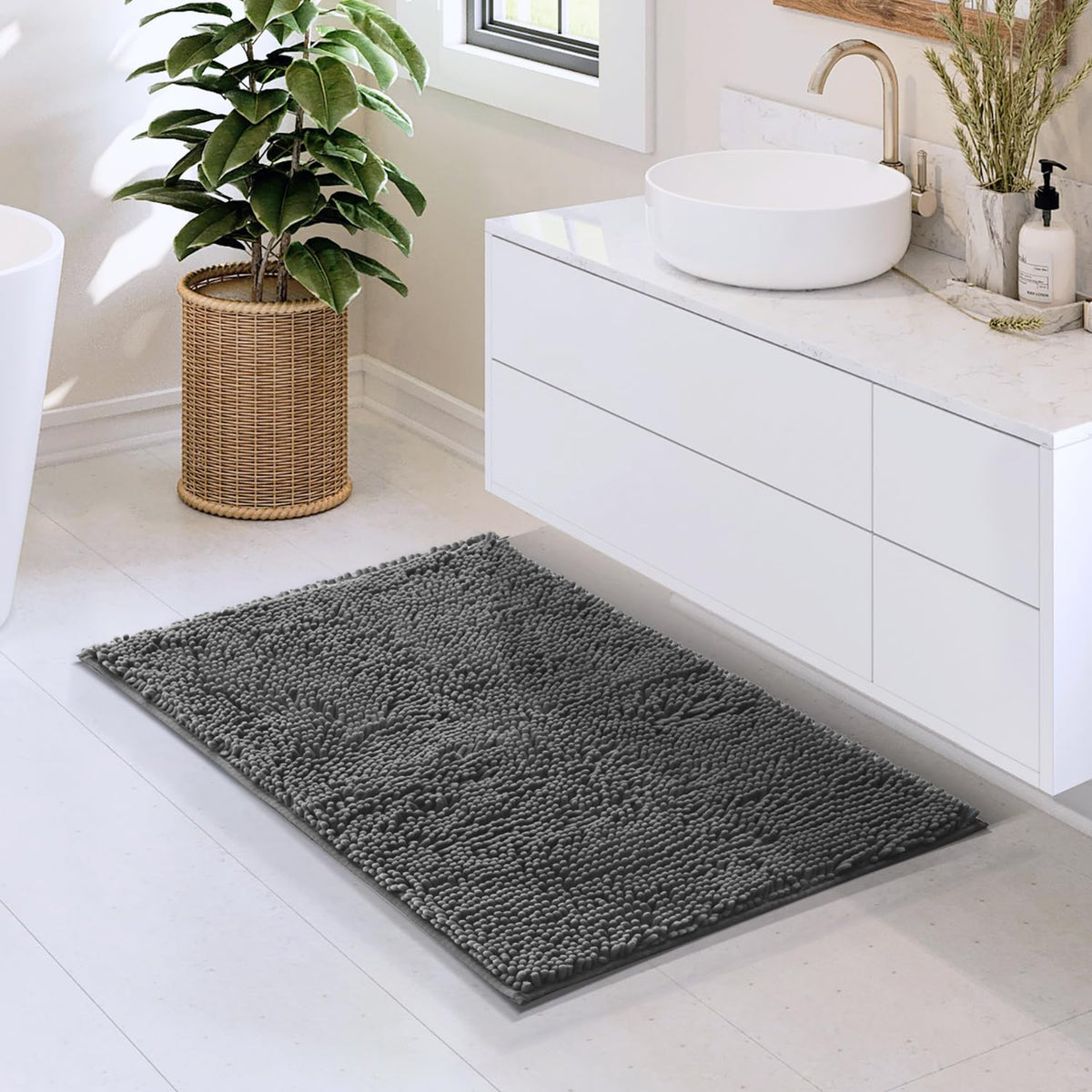 Hearth & Harbor Bathroom Rugs, Chenille Bath Mat - Machine Washable Bath Mats for Bathroom Non-Slip Backing Rubber, Quick Dry Bathroom Mat, 17 x 24 + 20 x 32 - Hunter Green