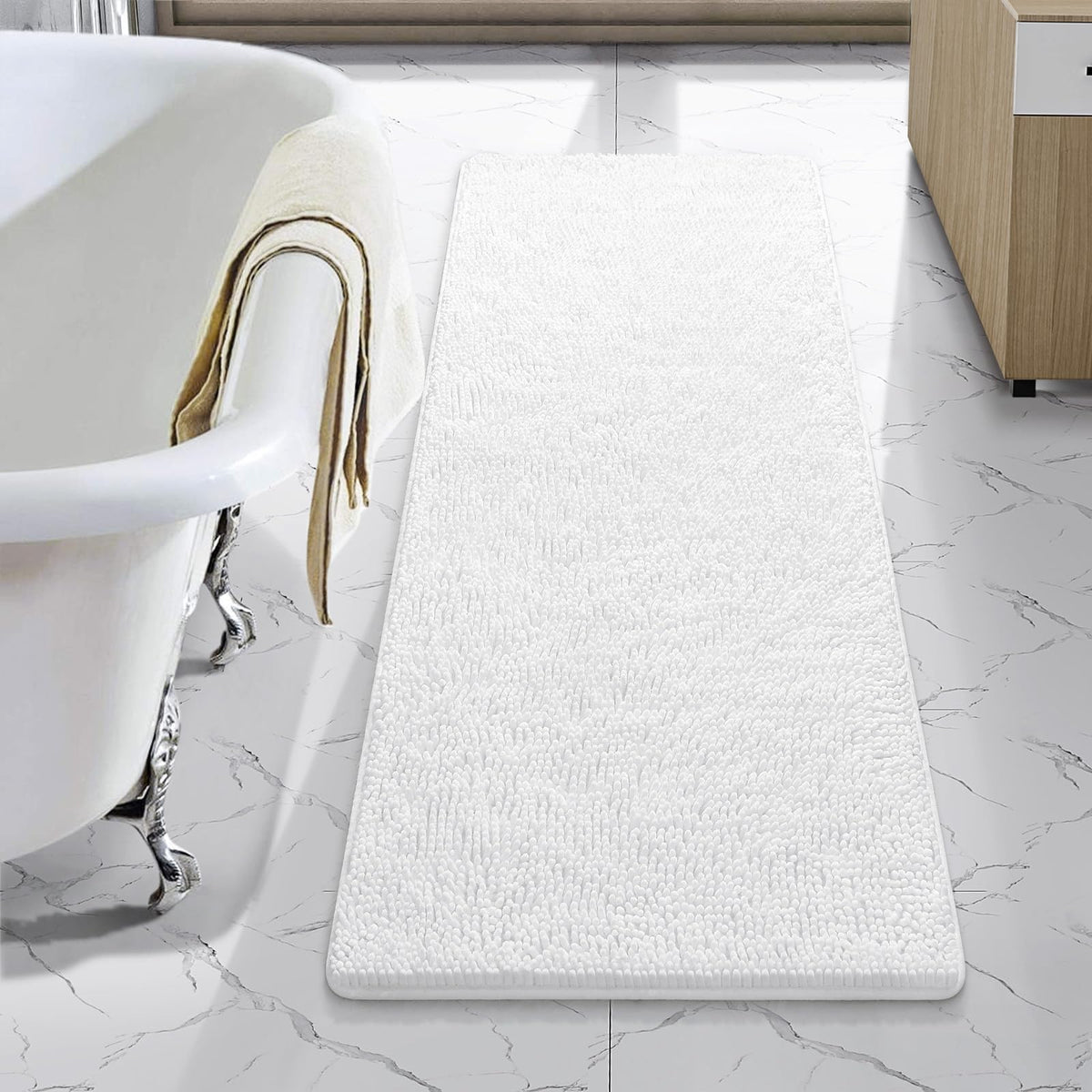 LOCHAS Luxury Bathroom Rug Shaggy Bath Mat 24 x 60 Inch, Gray
