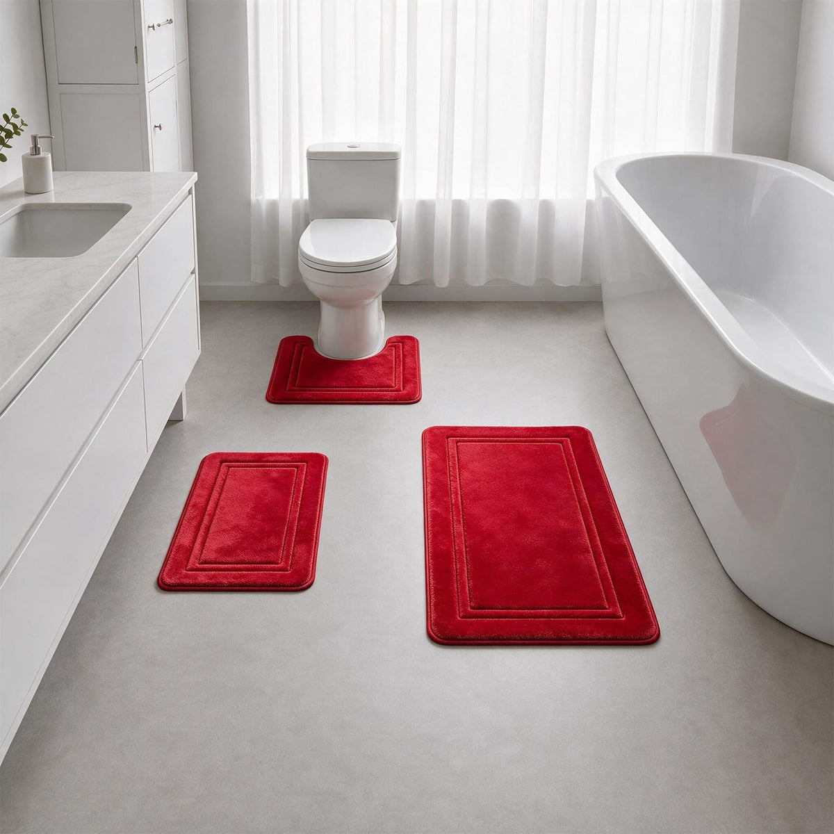 Bathroom Rugs Set 3 Piece, Bordered Memory Foam With Toilet Mats Dark Gray