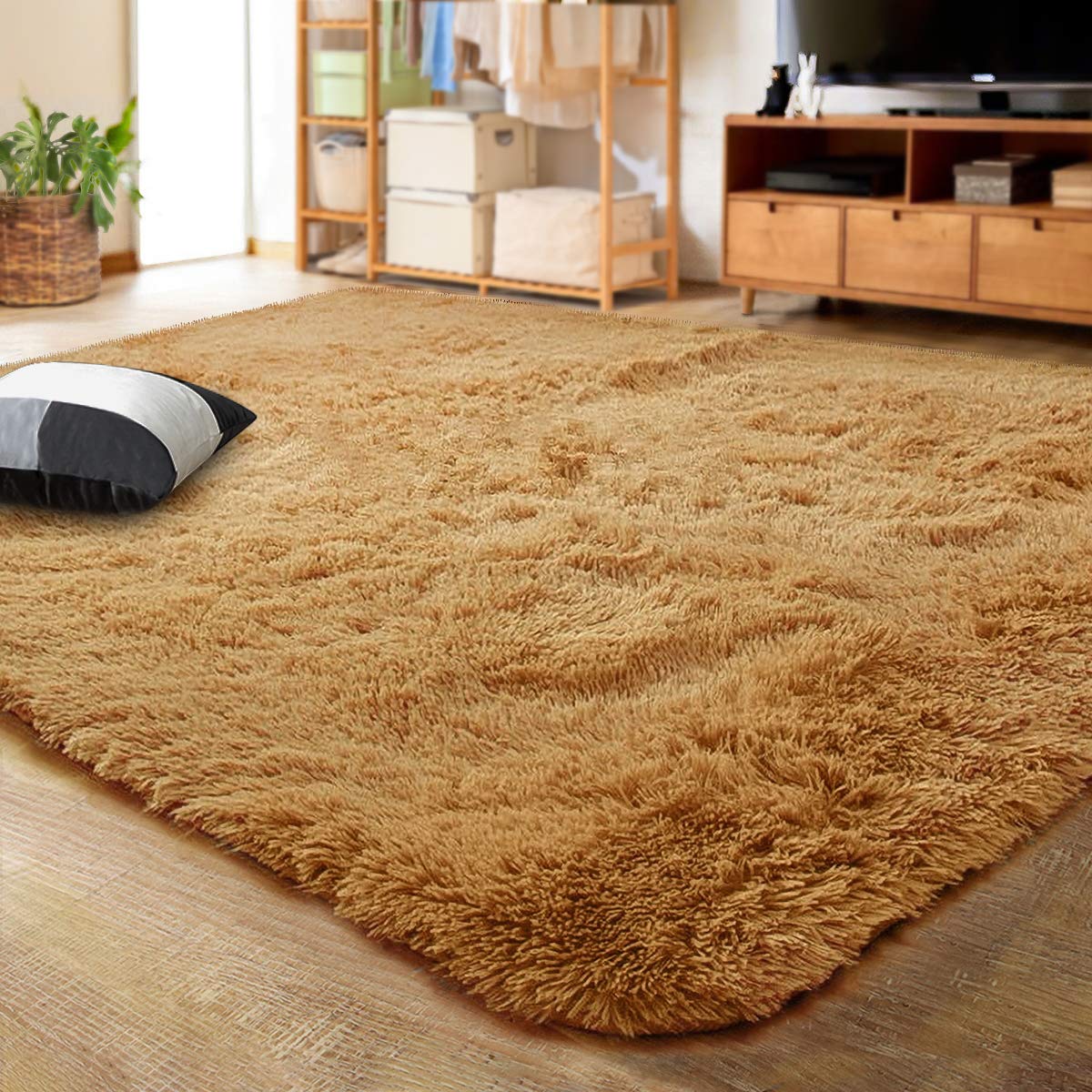 LOCHAS 2x3 Area Rugs Fluffy Living Room Carpets for Kids Bedroom, Brown