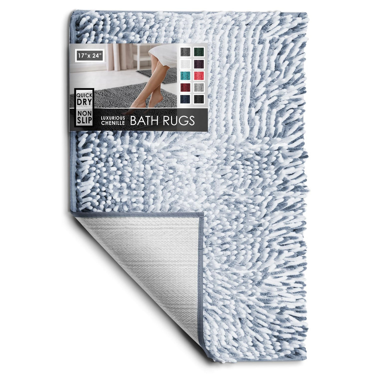 Hearth & Harbor Bathroom Rugs, Chenille Bath Mat - Machine Washable Bath Mats for Bathroom Non-Slip Backing Rubber, Quick Dry Bathroom Mat, 17 x 24 + 20 x 32 - Hunter Green